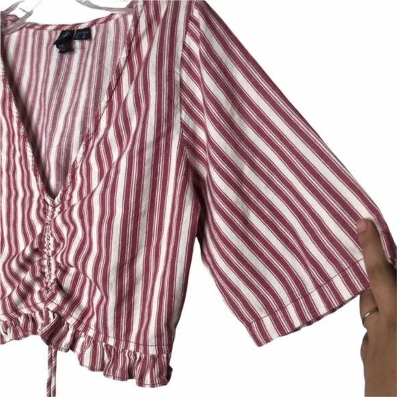 Volcom Womens Top Size S Red White Striped Rushed Pullover Casual V Neck Crop - Picture 6 of 11